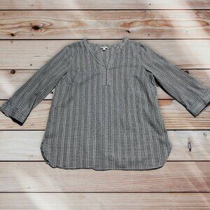 Talbots Navy/White Check Blouse Size Large